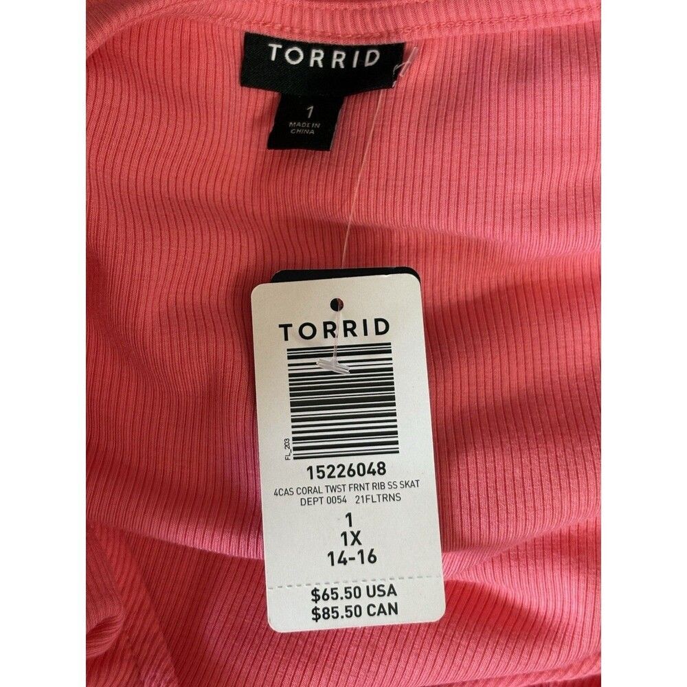 Torrid Coral Pink Twist-Front Ribbed Skater Dress Size 1 (1X / 14-16) NWT - Picture 4 of 8